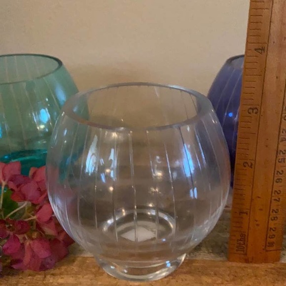 PartyLite “Santorini” Tealight Trio Candle Holders Clear Turquoise Navy Blue - Picture 6 of 10